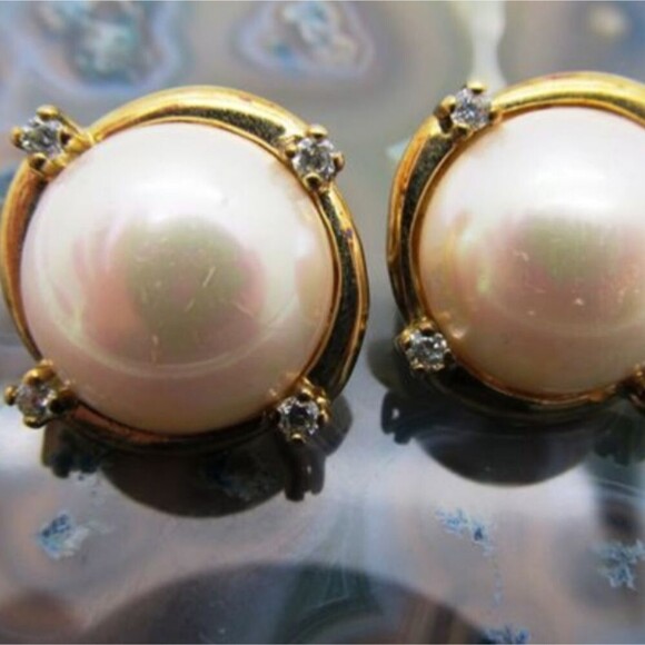 925 Majorica Pearl/Cubic Zirconia Earrings 13.21g - Picture 6 of 6